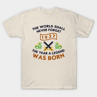 1937 The Year A Legend Was Born Dragons and Swords Design T-Shirt